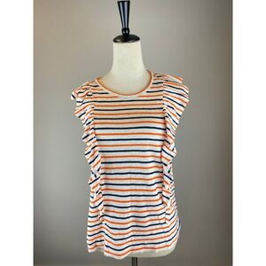 J. Crew Tee Women's Size M Striped Linen Top Ruffle